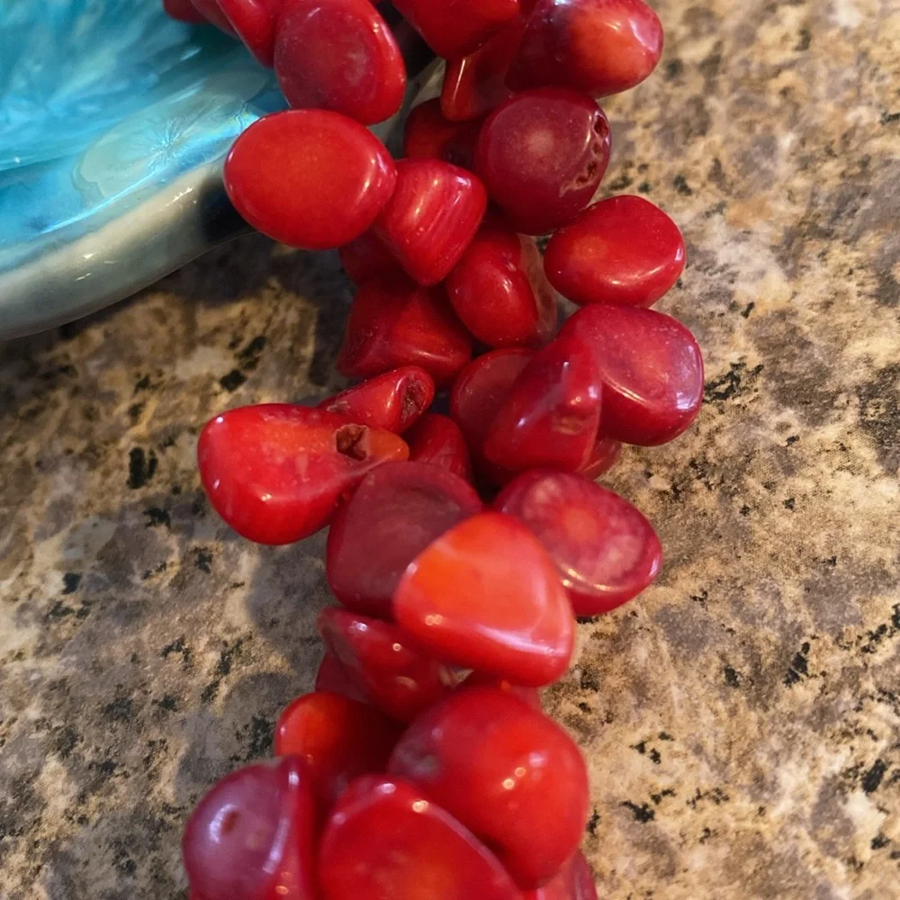 Multi Strand Chunky Red Dyed Coral and Sterling Silver Necklace 925 LUC - Picture 7 of 11